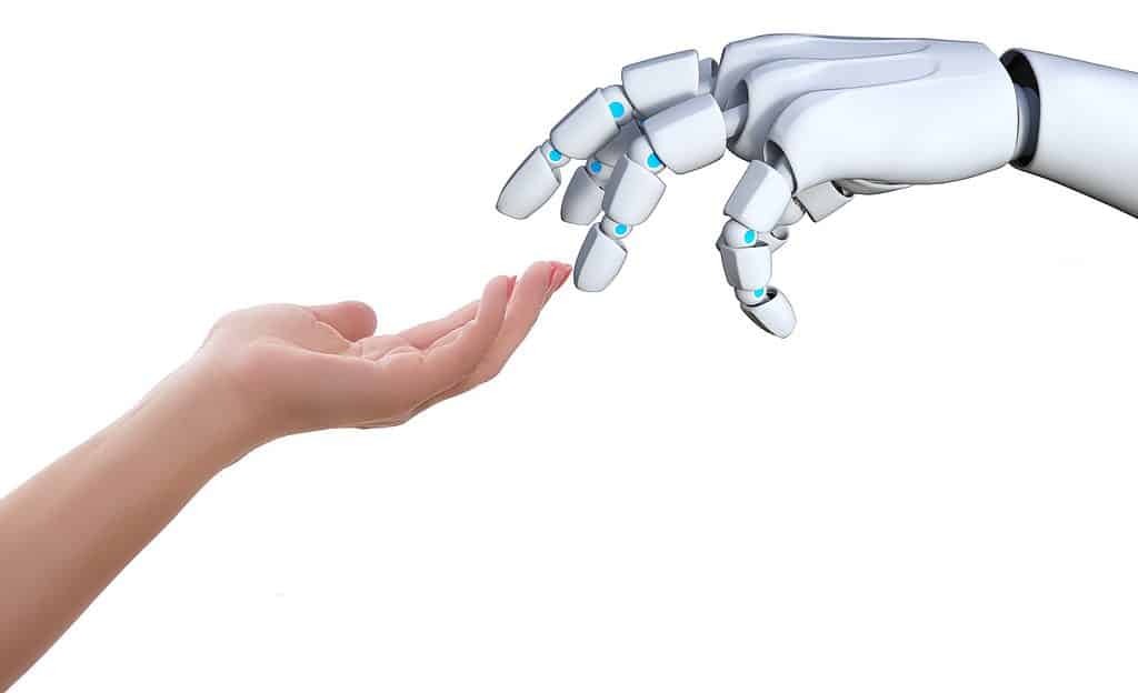 human's hand and robot's